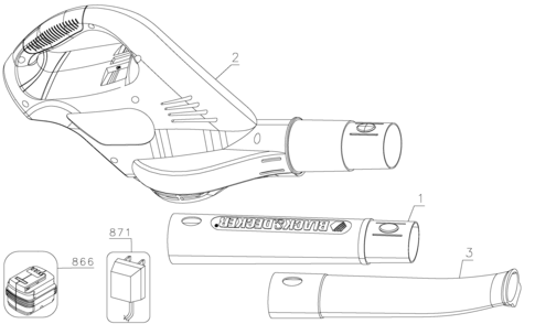 Default Diagram and Parts List for LSW120 Type 1 Black and Decker Leaf Blower / Vacuum